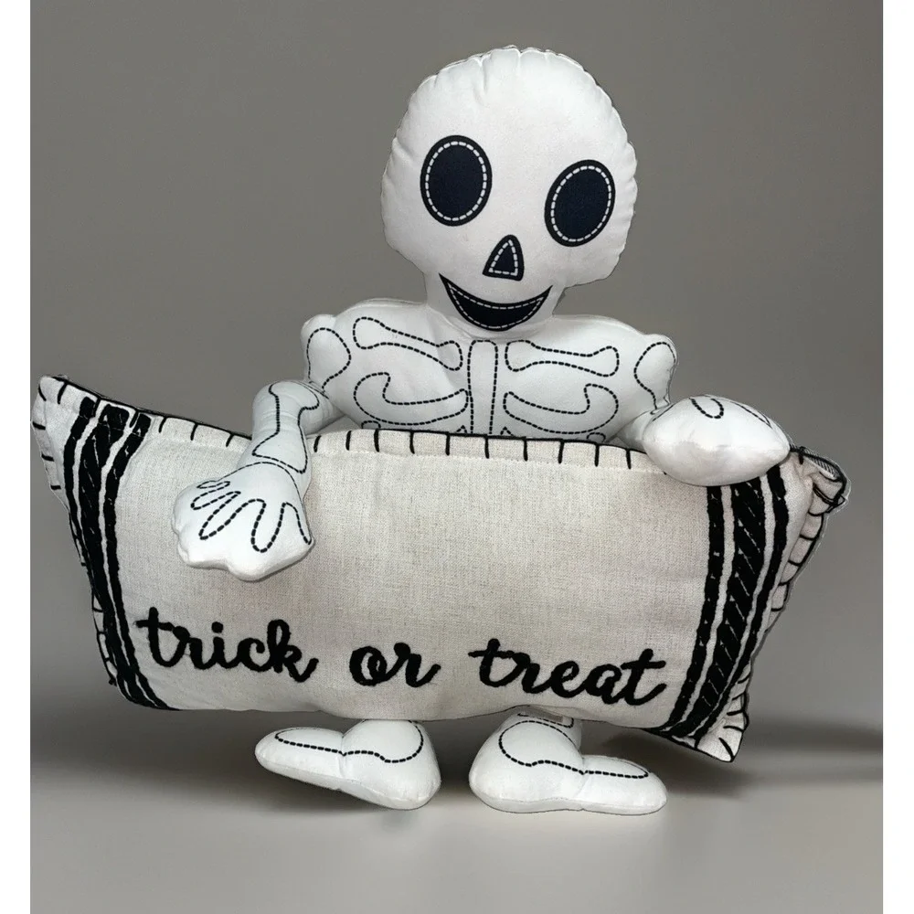 Halloween Large Skeleton Pillow and Trick Or Treat Throw Pillow Holiday Decor